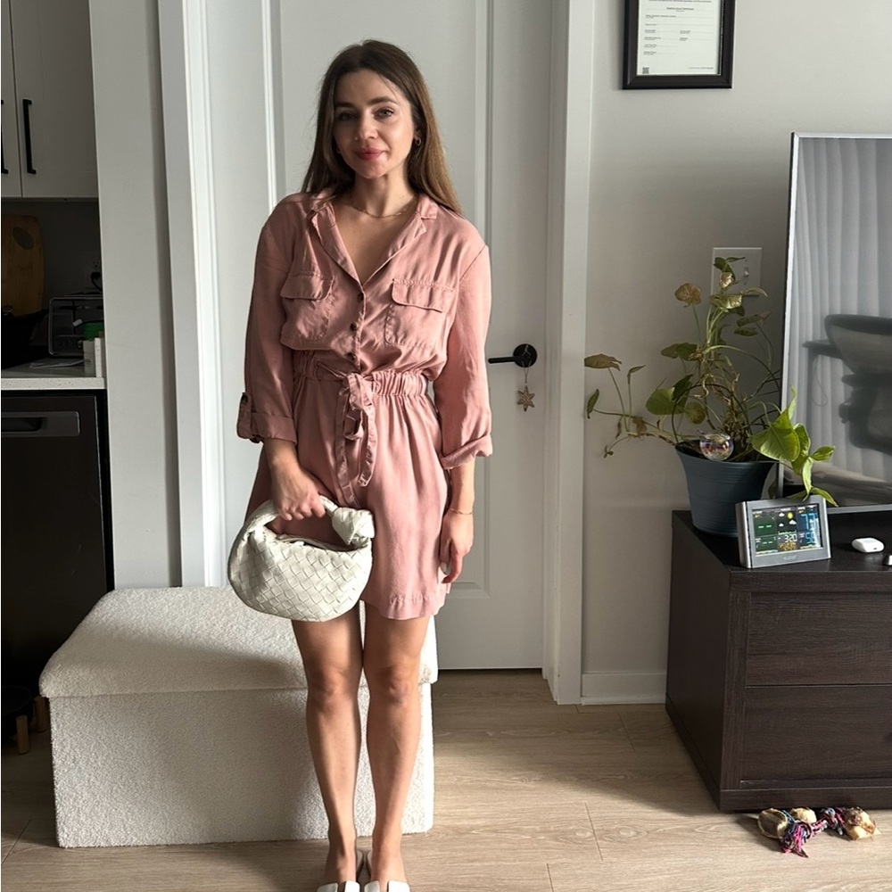 Pink Button-Up Dress with Belt